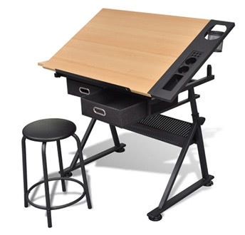 Two Drawers Tiltable Tabletop Drawing Table