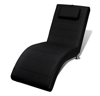 Black Artificial Leather Chaise Longue with Pillow