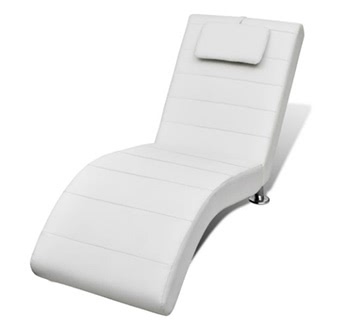 White Artificial Leather Chaise Longue with Pillow