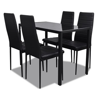 Black Dining Table Set with 4 Chairs Contemporary Design