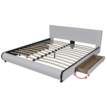 Bed in White Artificial Leather with 2 Drawers