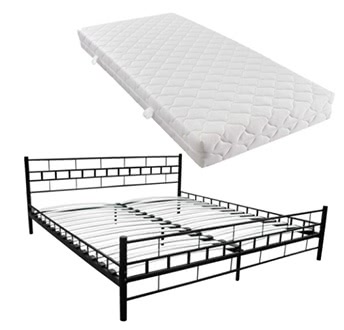 Black Metal Bed with Mattress 180 x 200 cm