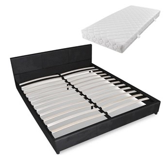 Black Faux Leather Bed with Mattress
