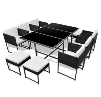 Black Poly Rattan Outdoor 10 Person Dining Set