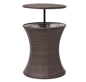 Ice Cooler Bucket Table Poly Rattan Brown