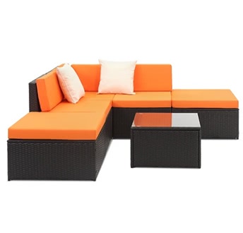 iKayaa 6PCS Rattan Wicker Outdoor Patio Sofa Set