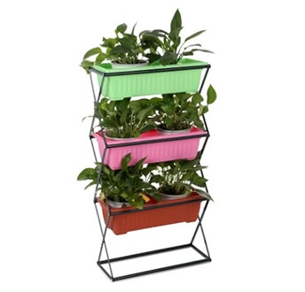 iKayaa 3/4 Tier Metal Folding Plant Garden Planter