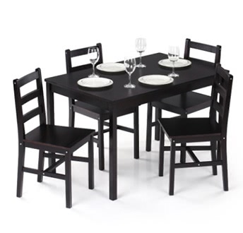 iKayaa Modern Pine Wood Dining Table and 4 Chairs Set